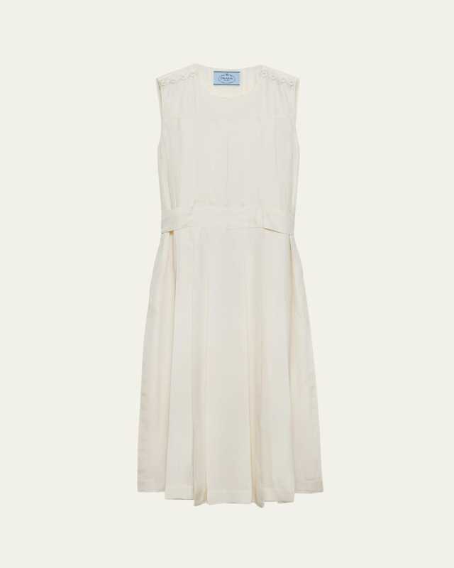 Sleeveless Pleated Ponge Silk Midi Dress